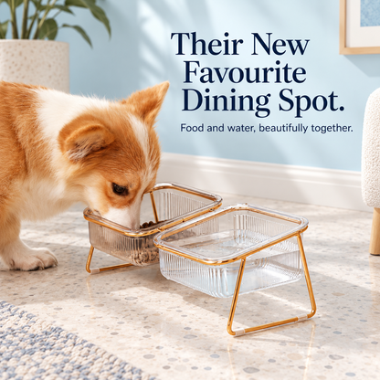 Tilted Pet Bowls with Gold Metal Stand