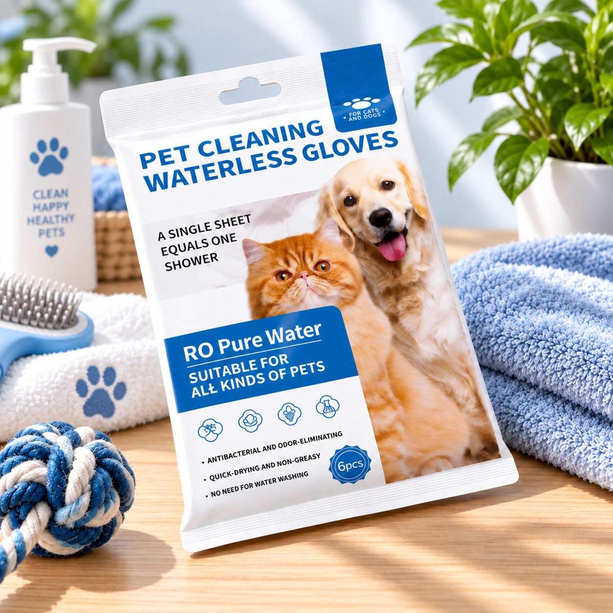 Pet Cleaning Gloves / 1 Pack (6 Pieces)