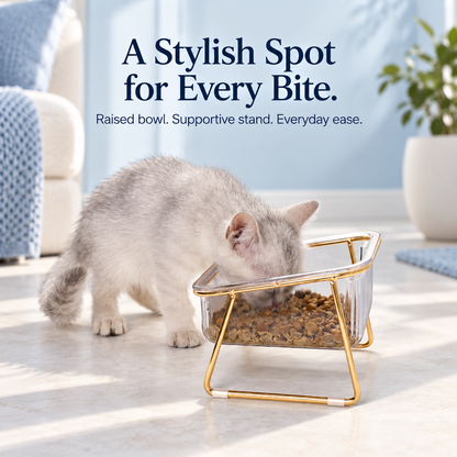Tilted Pet Bowls with Gold Metal Stand