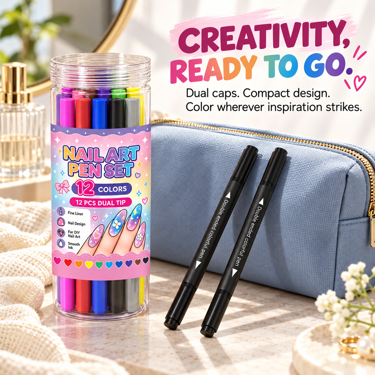 12-Color Dual-Tip Nail Art Pens – DIY Designs at Home