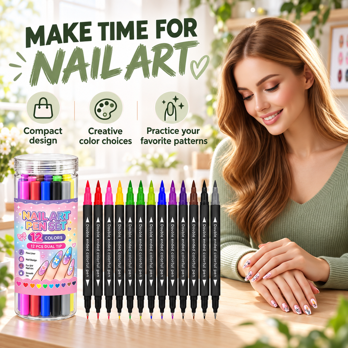 12-Color Dual-Tip Nail Art Pens – DIY Designs at Home