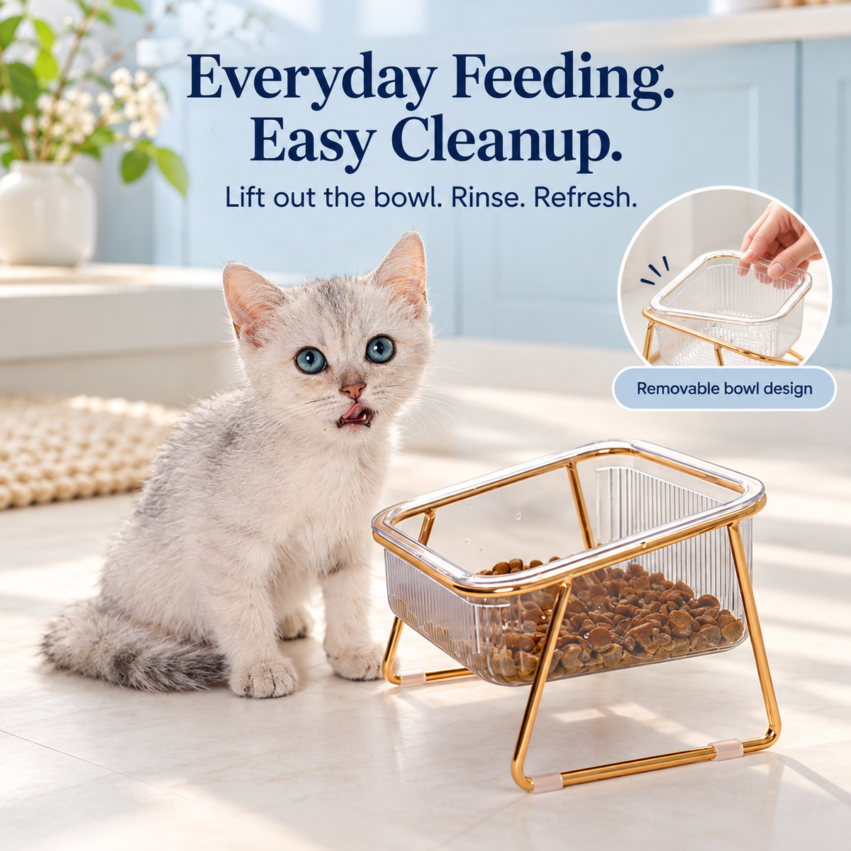 Tilted Pet Bowls with Gold Metal Stand