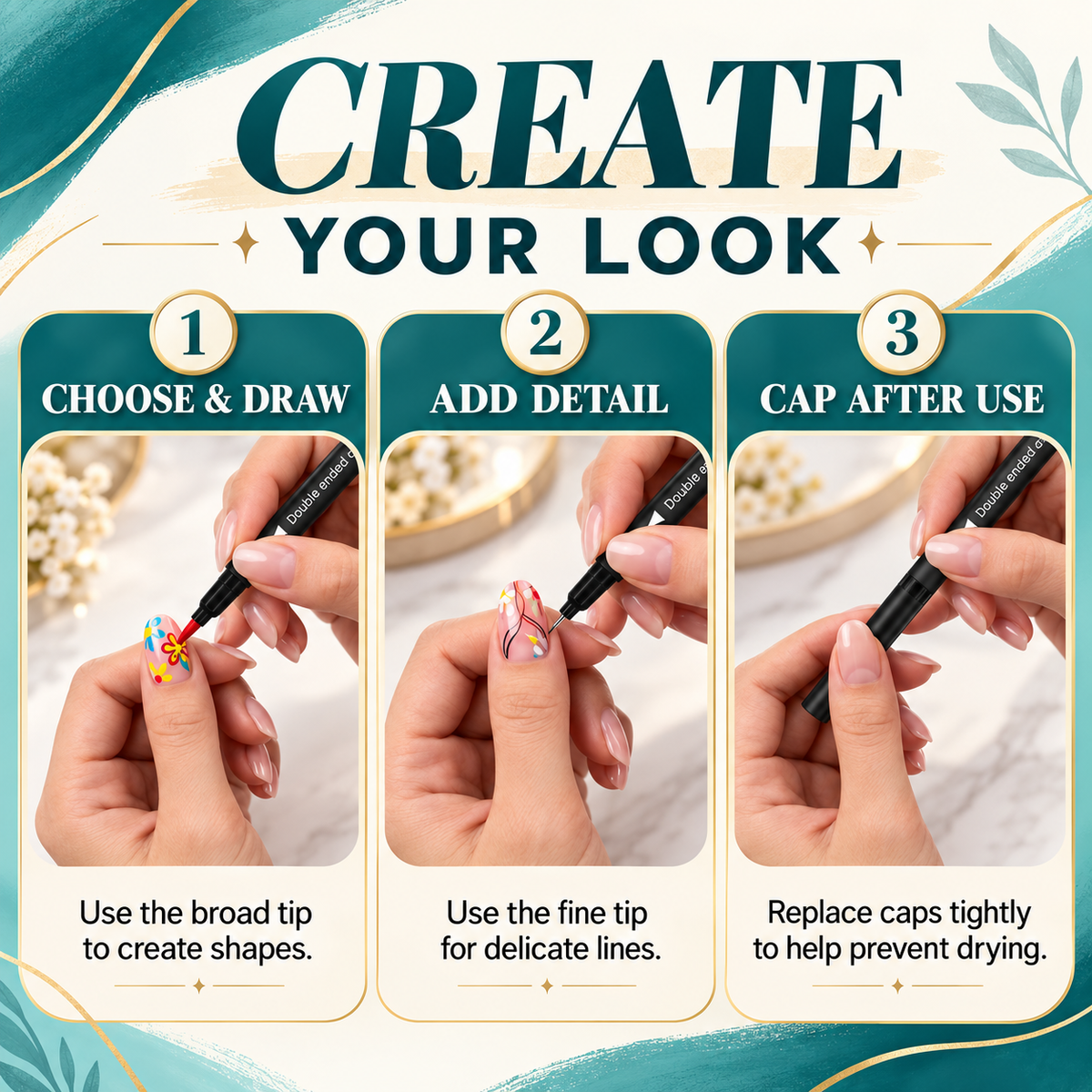 12-Color Dual-Tip Nail Art Pens – DIY Designs at Home
