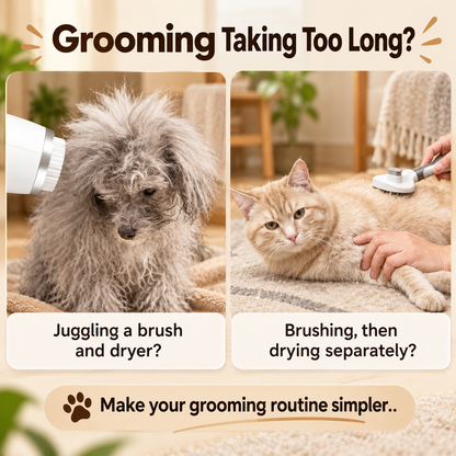 2-in-1 Pet Dryer Brush – 3 Heat Settings & Easy Hair Removal