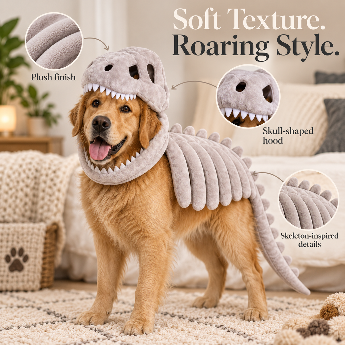 Soft Plush Pet Skeleton Costume for Cats & Dogs